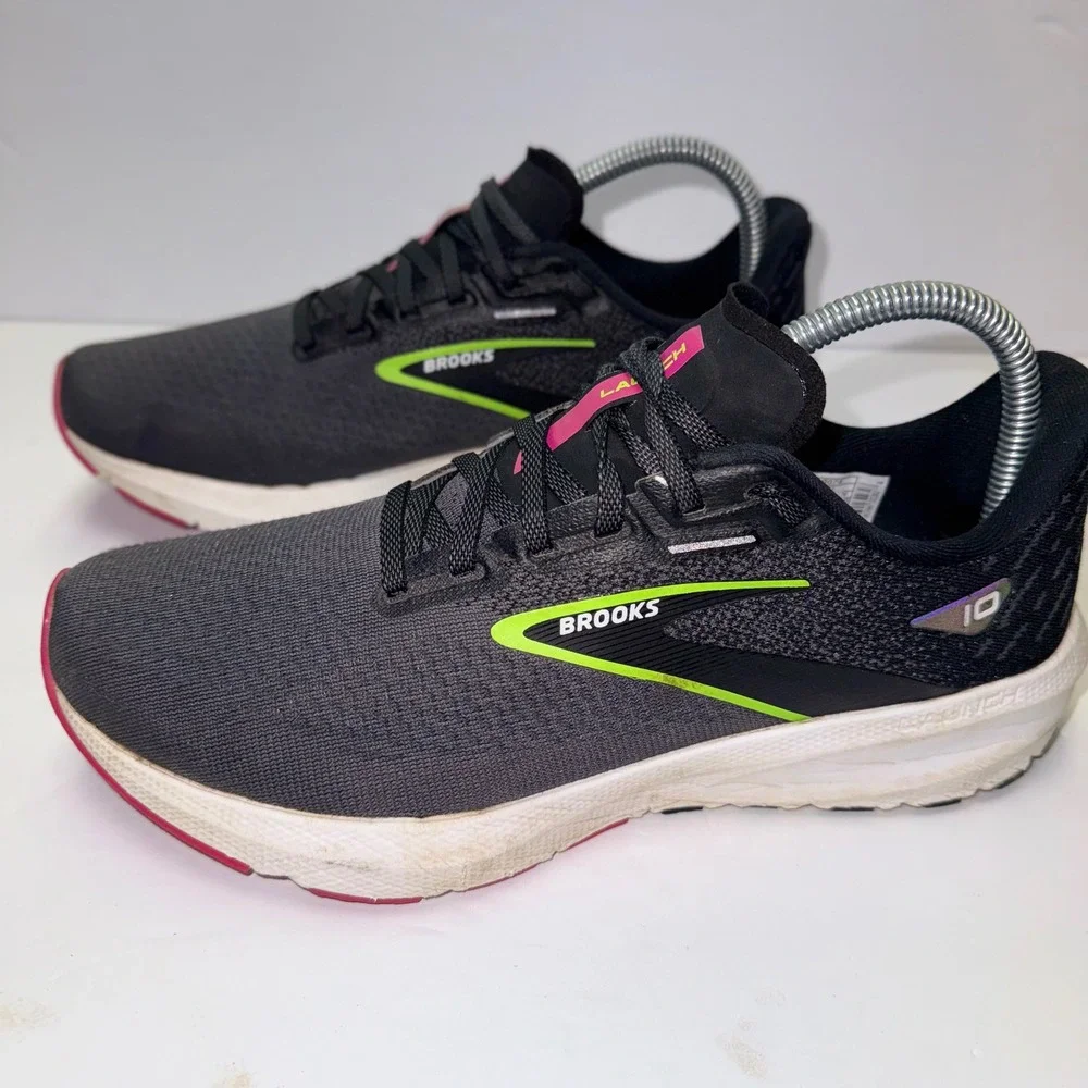 Brooks Launch 10 Running Shoes Womens 9 Black Neon Pink Green Sneakers